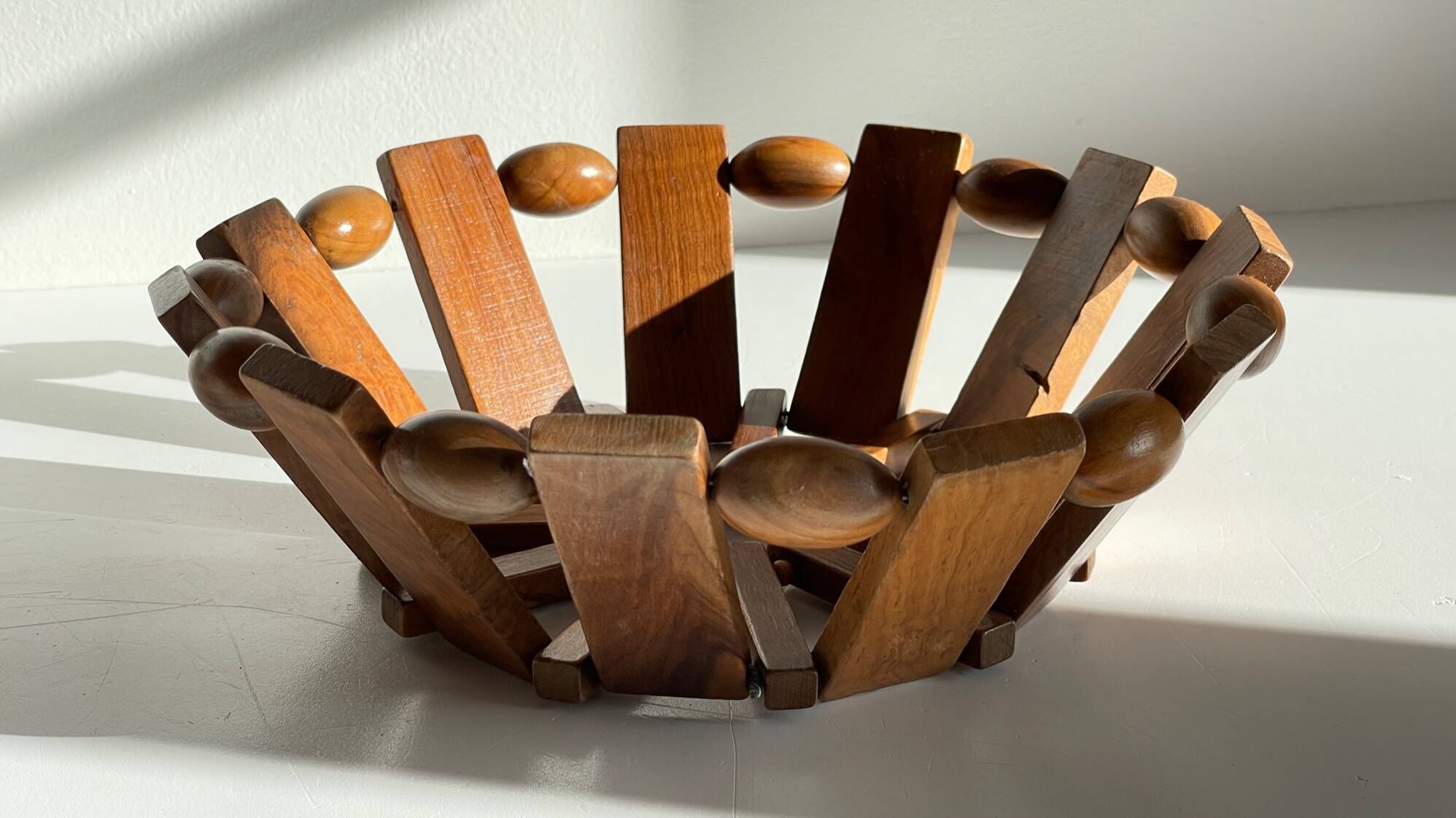 Vintage turned wooden table basket