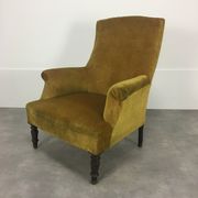 English armchair Napoleon III in mustard yellow velvet