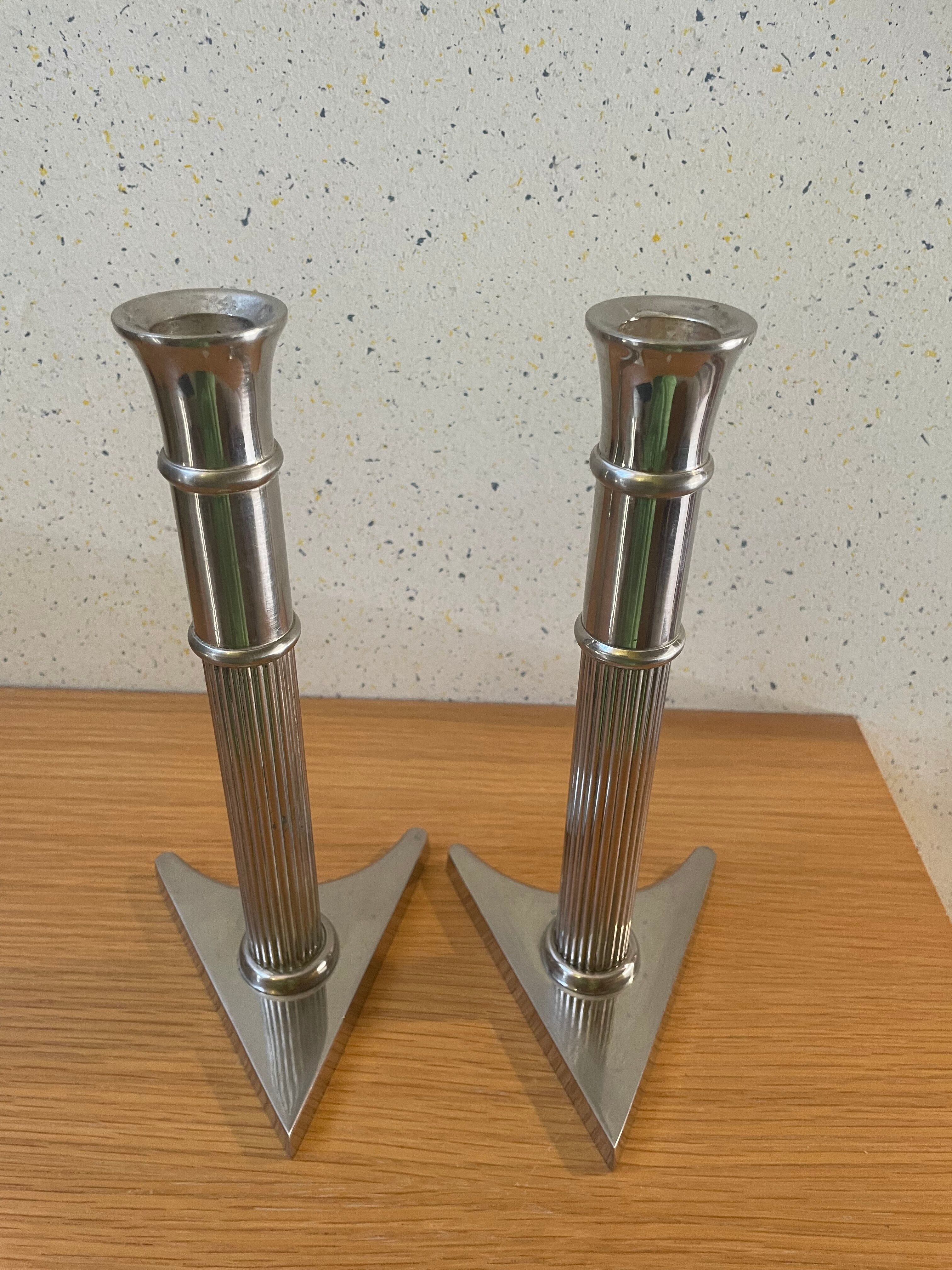 Art Deco candle holders, silver-plated cast iron.