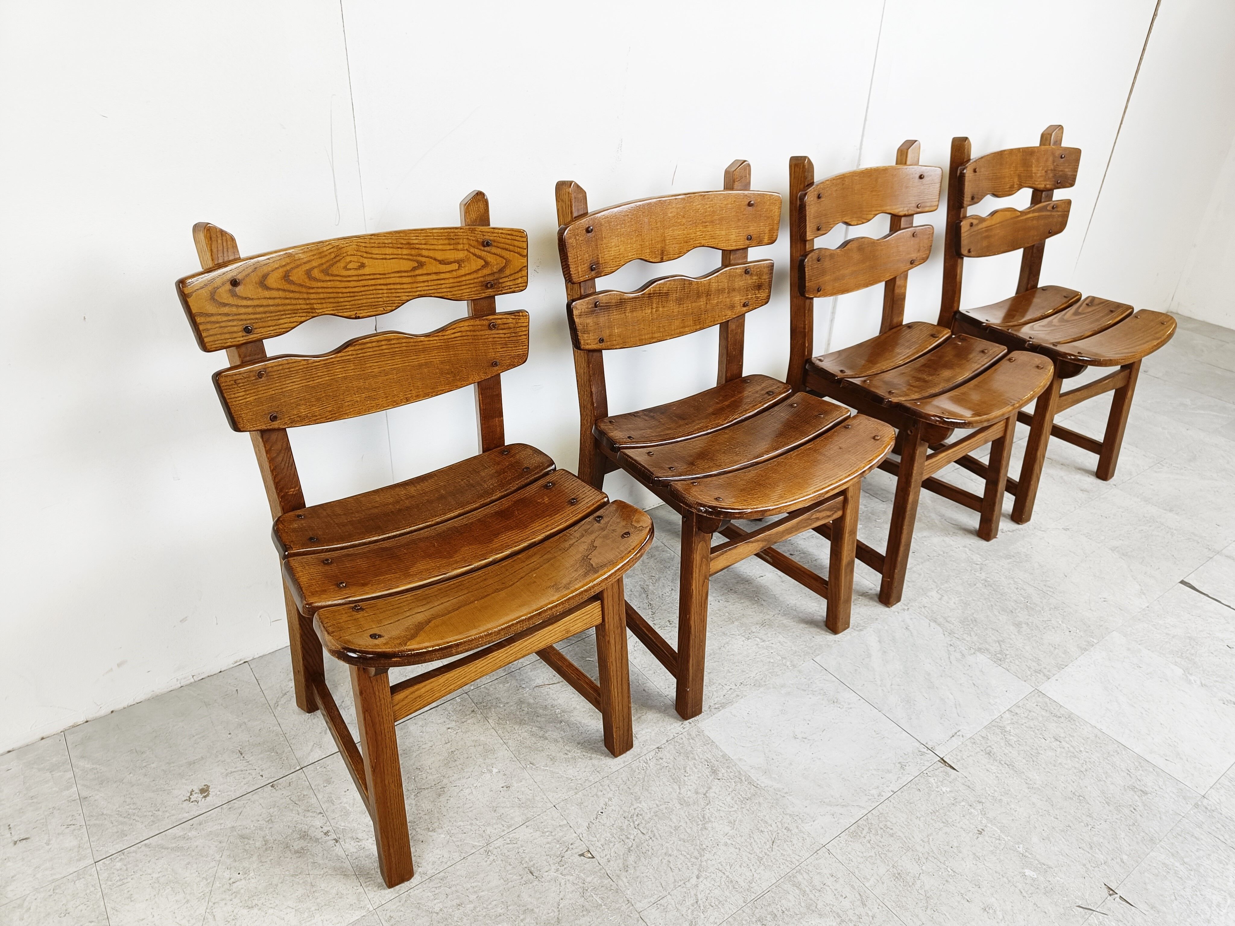 Vintage brutalist dining chairs, set of 4 - 1960s