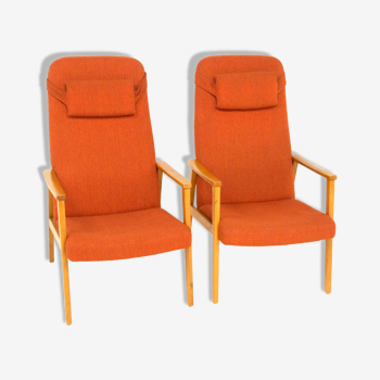 Set of 2 beech armchairs, Sweden, 1950