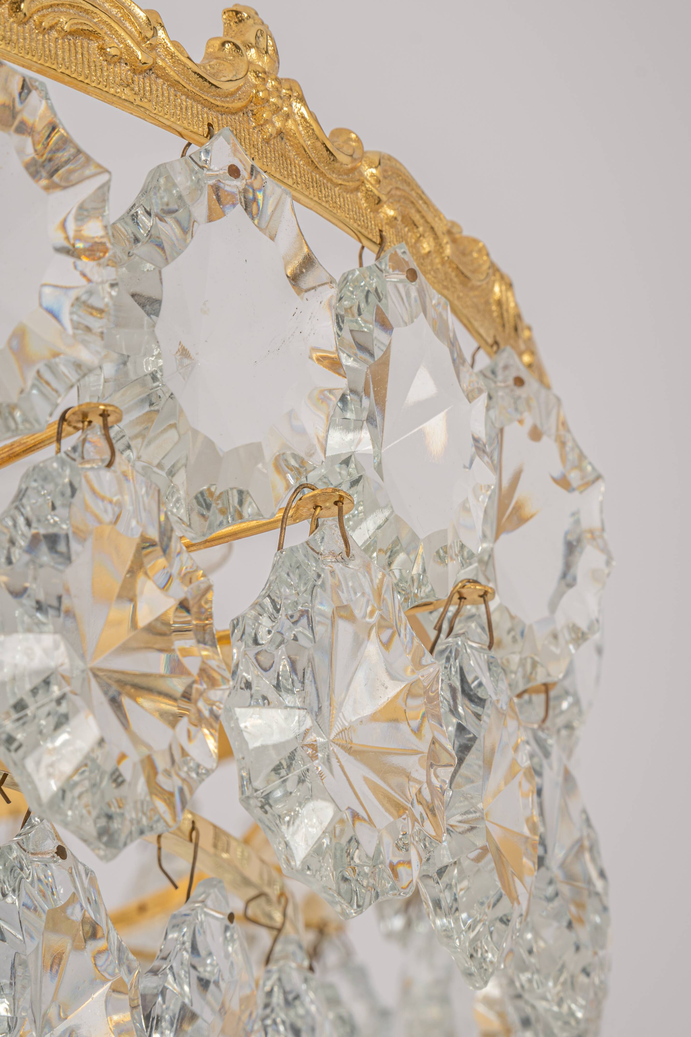 Bakalowits Chandelier, Brass and Crystal Glass, Austria, 1960s