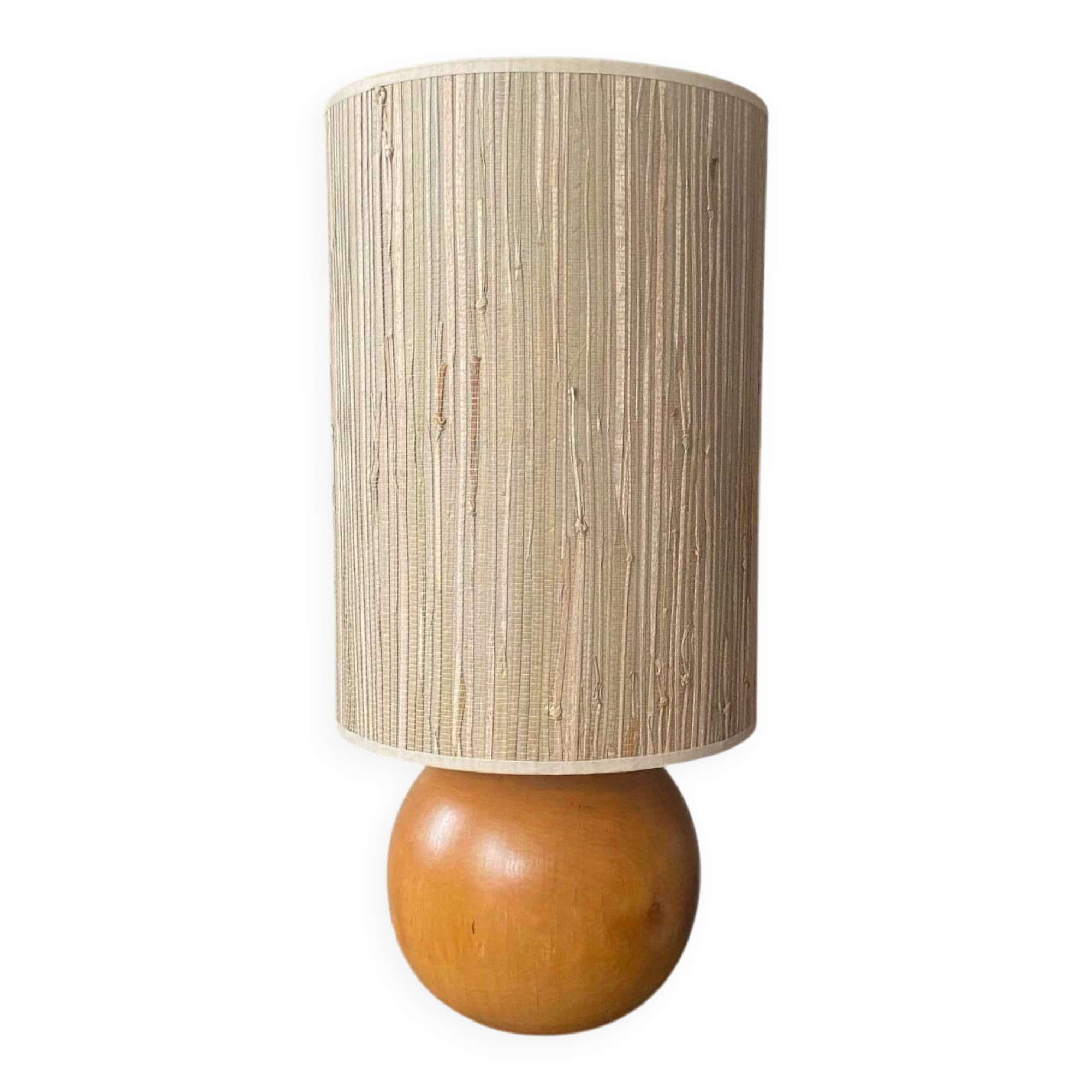 Solid wood lamp with handmade lampshade, 1970