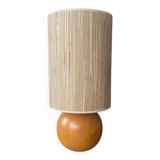 Solid wood lamp with handmade lampshade, 1970