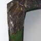 Arts & Crafts Mirror in green metal with glass decoration, France ca. 1905