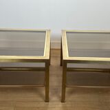 Pair of large square brass side tables