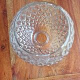 Old pendant light, structured glass globe - gilded brass