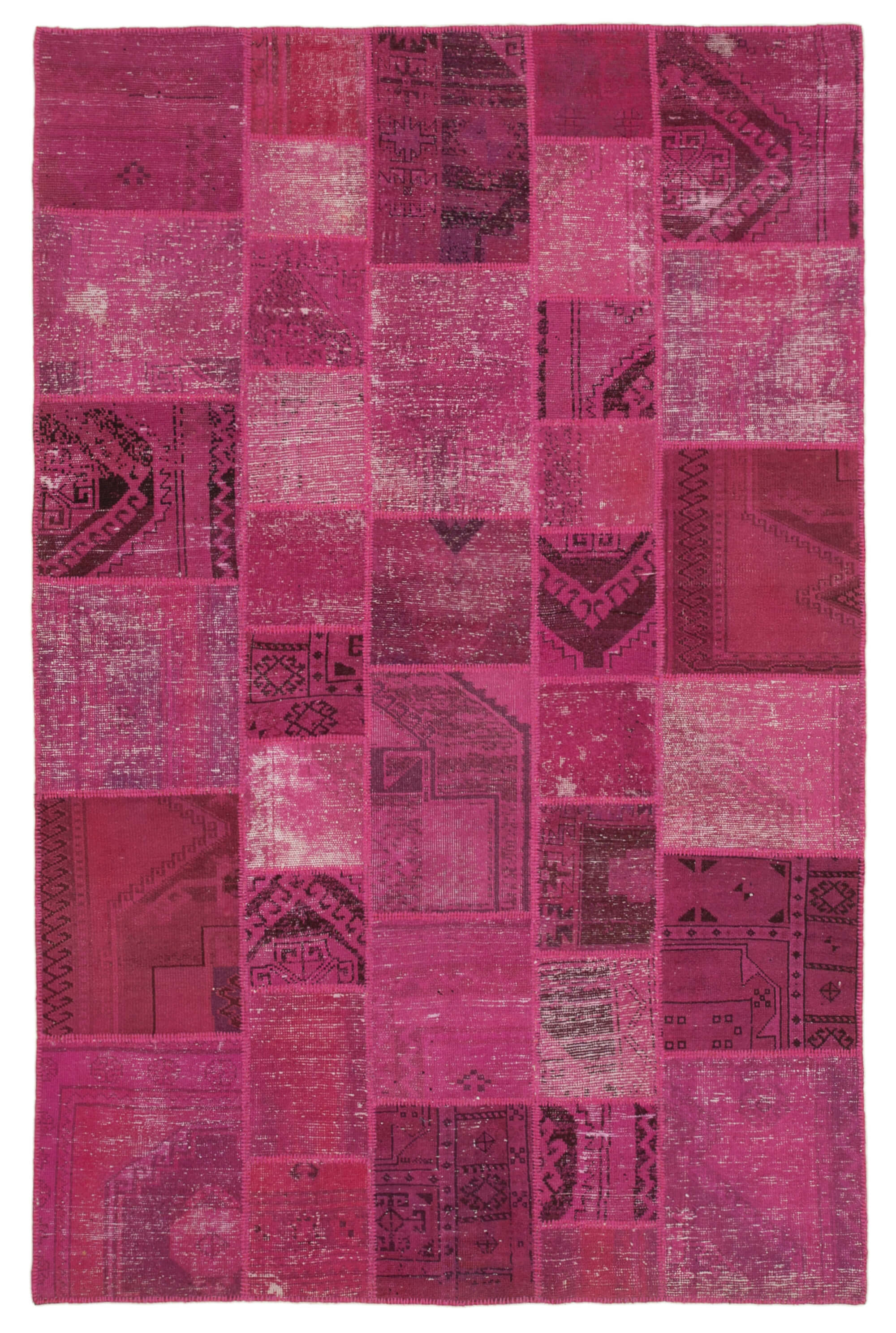 Handmade turkish overdyed 200 cm x 306 cm pink patchwork carpet
