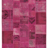 Handmade turkish overdyed 200 cm x 306 cm pink patchwork carpet