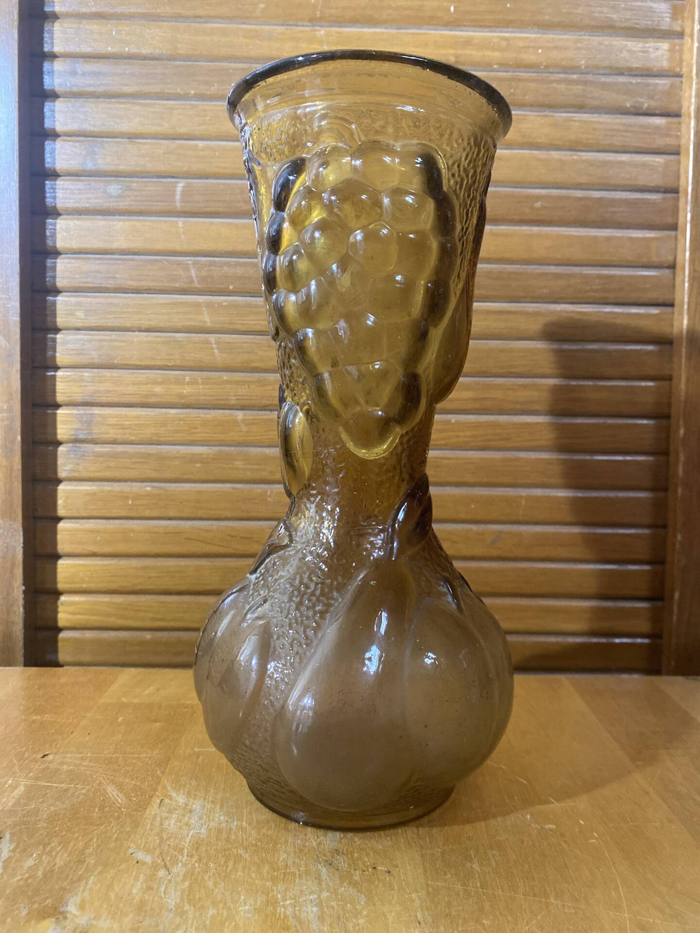 Ancient empoli vase moulded glass orange amber vine decor vintage #e558
