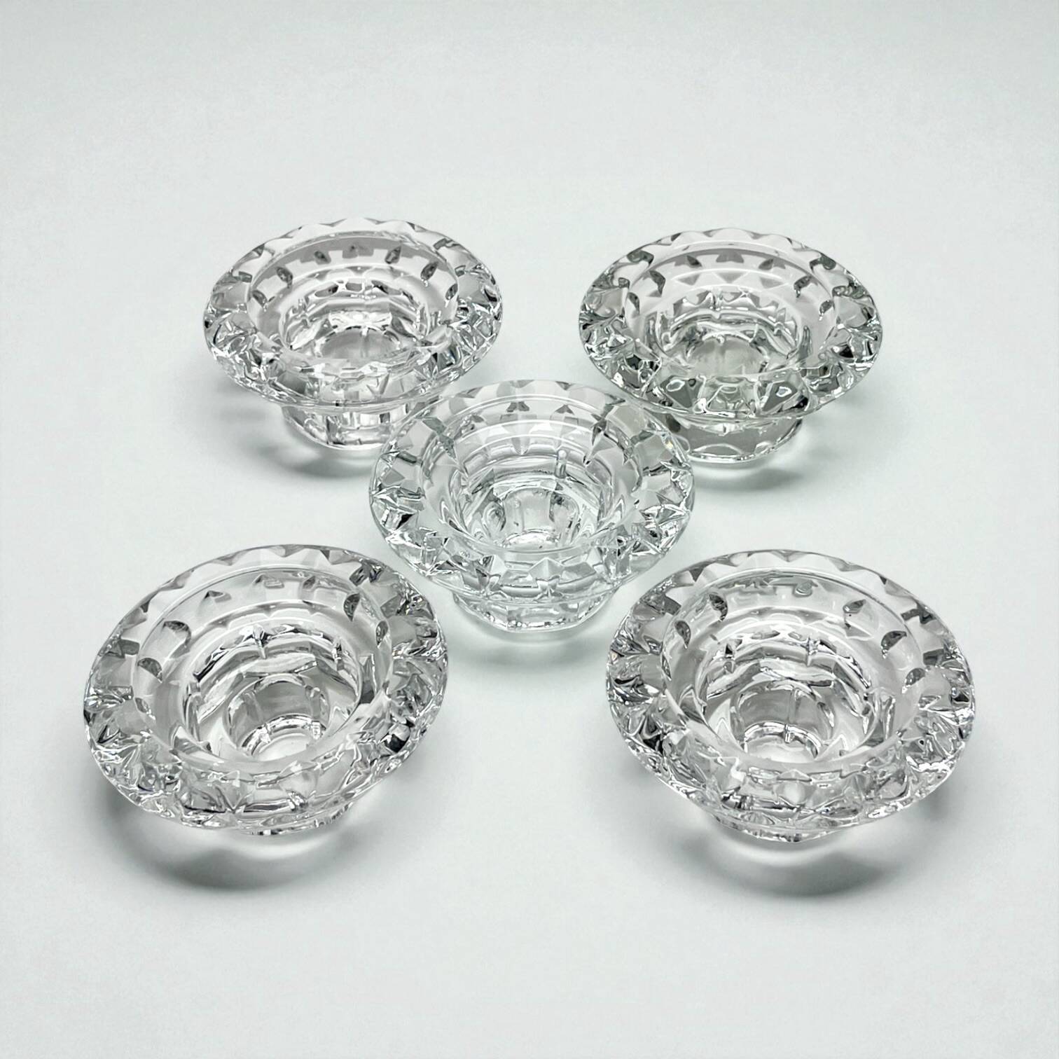 Vintage Art Deco candlestick in transparent moulded crystal glass
