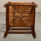Rustic Armchair and Stool in stained oak and rush, France 1950s