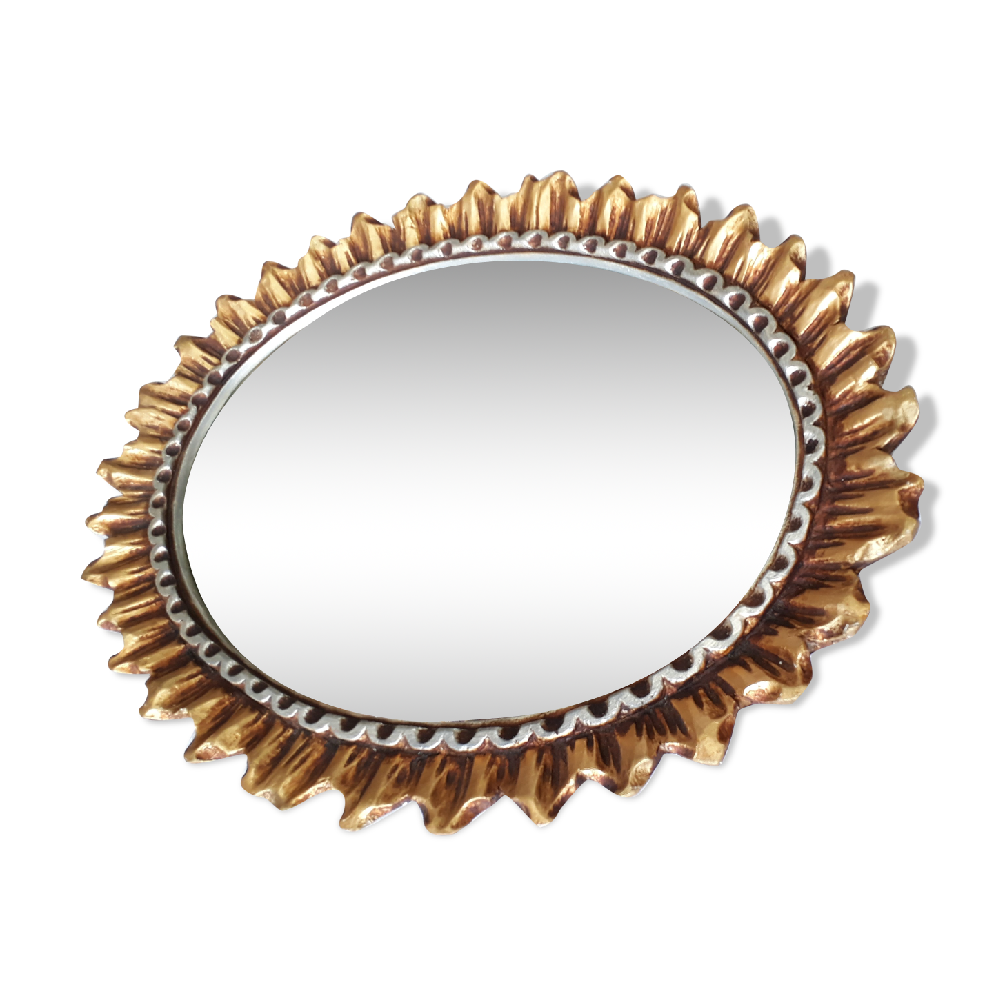 Oval mirror sun wood 1970 size 74x58cm