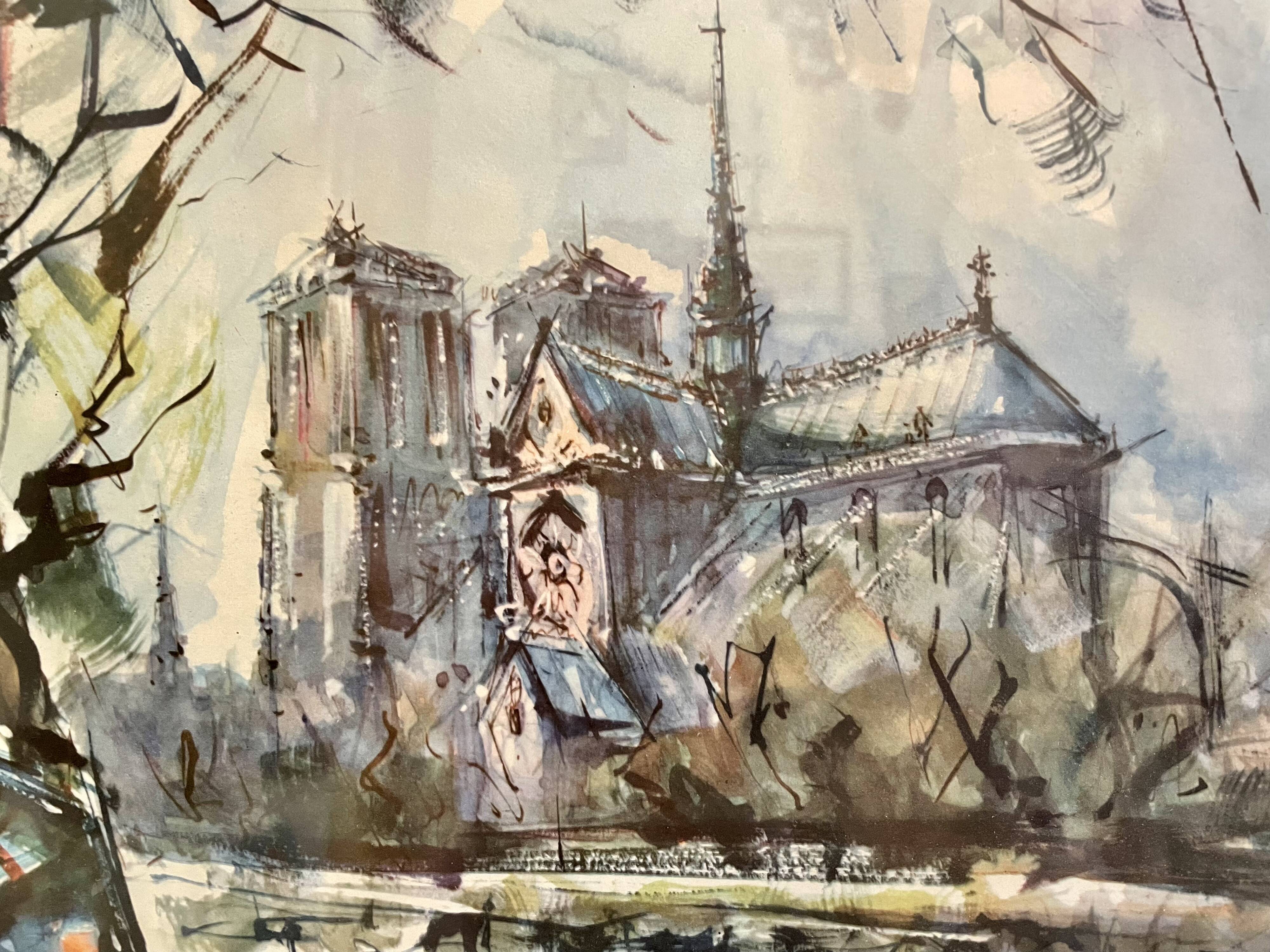 Lithographie ancienne Marius Girard Notre-Dame