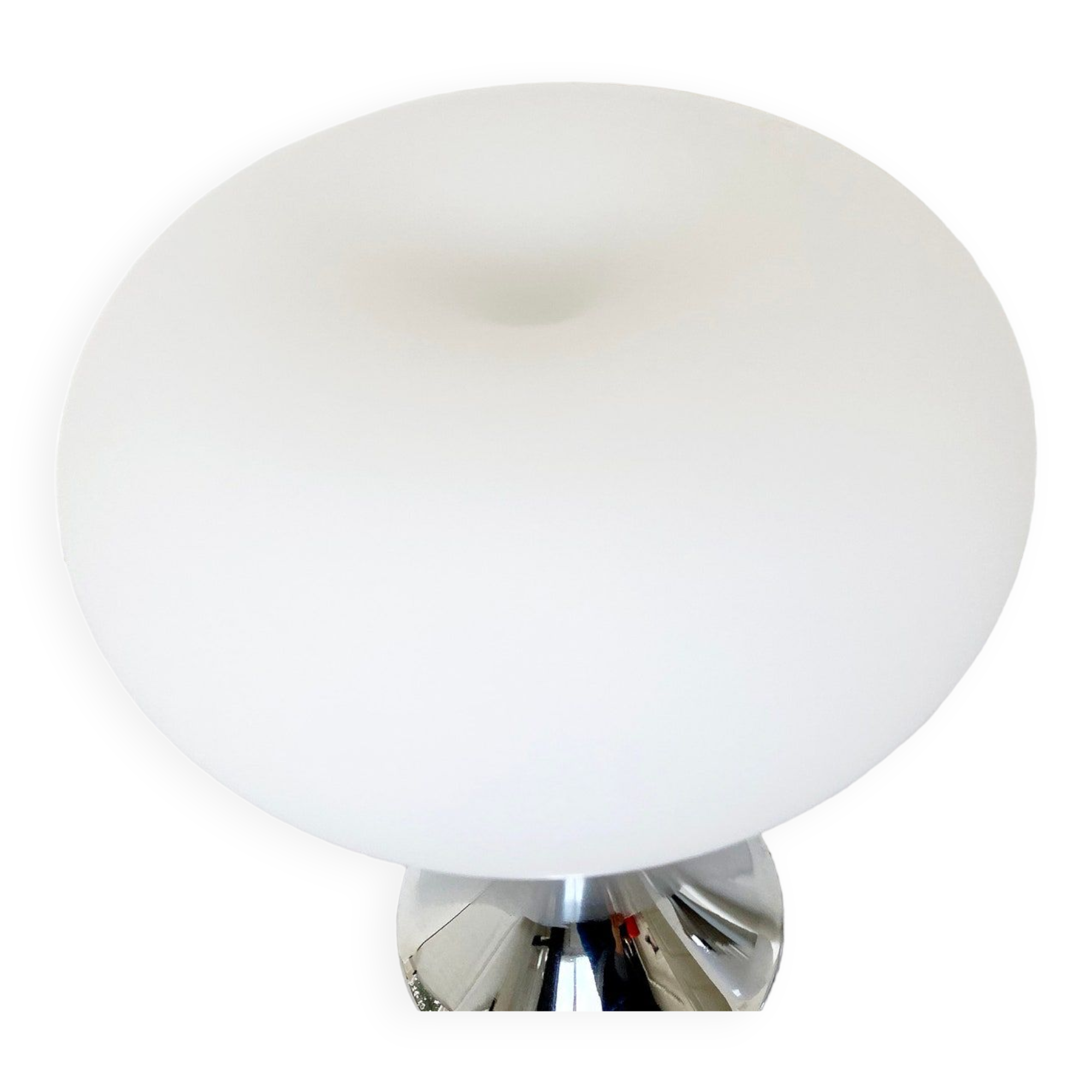 Vintage Mushroom Table Lamp, Chrome & White glass, Donut