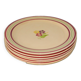 set of 6 flat plates with flowers and borders Gien 1950