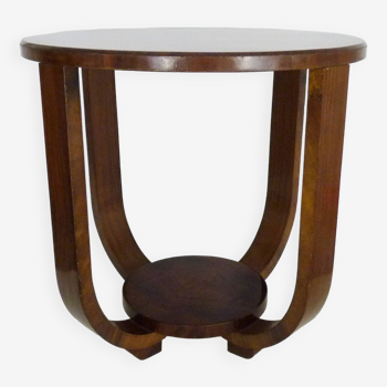 Italian Art Deco round coffee table in walnut, 1930s