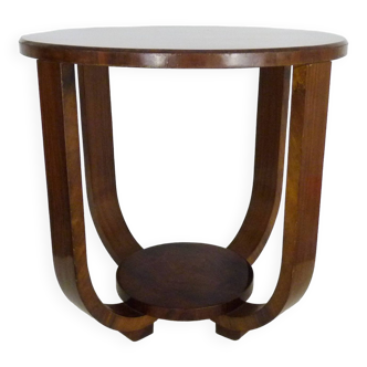 Table basse ronde Art Déco italienne en noyer, années 1930