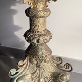 Large bronze candlestick with tripod and winged dog decoration, 19th century.