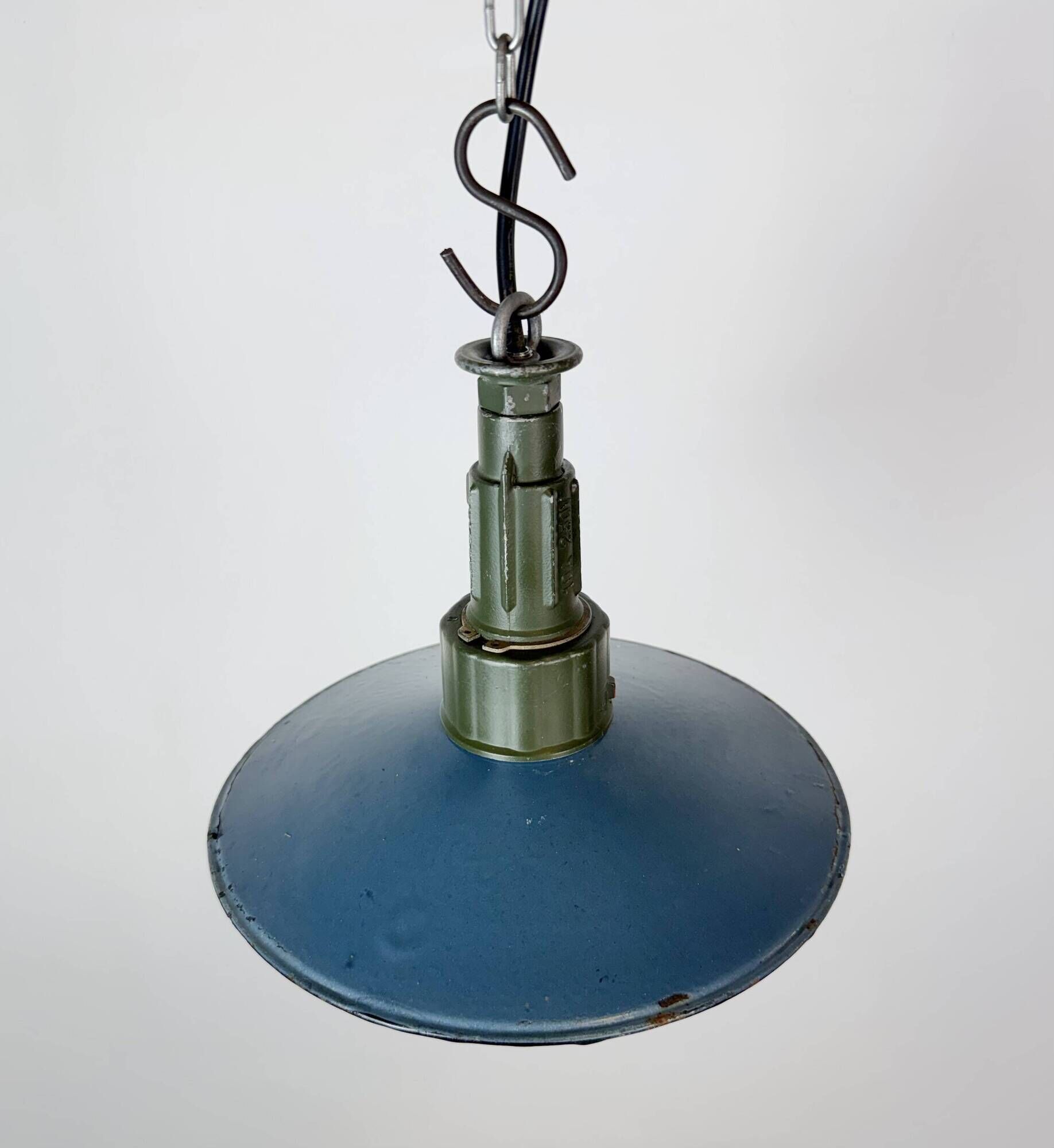 Industrial Blue Enamel Military Pendant Lamp with Cast Aluminium Top, 1960s