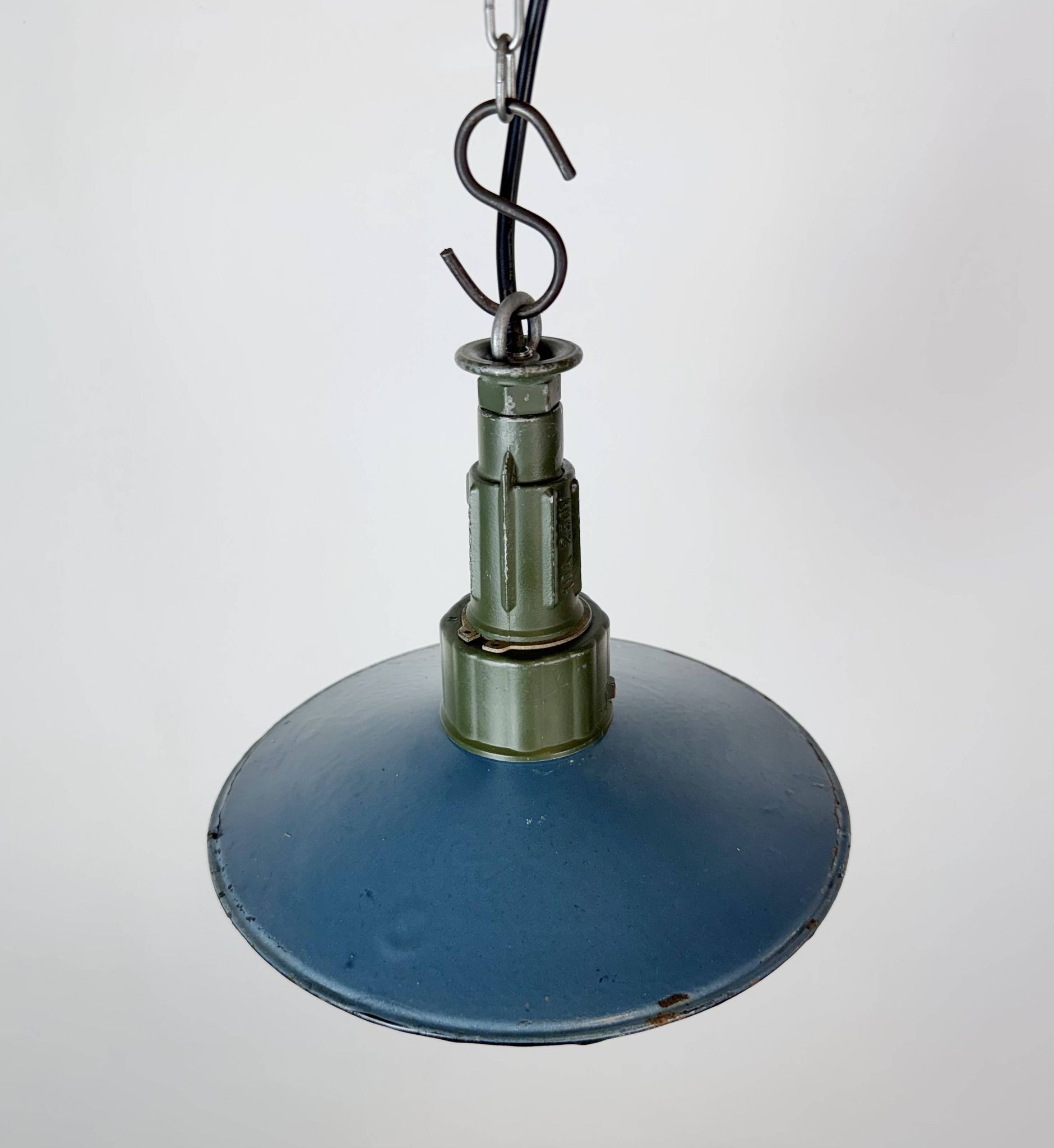 Industrial Blue Enamel Military Pendant Lamp with Cast Aluminium Top, 1960s