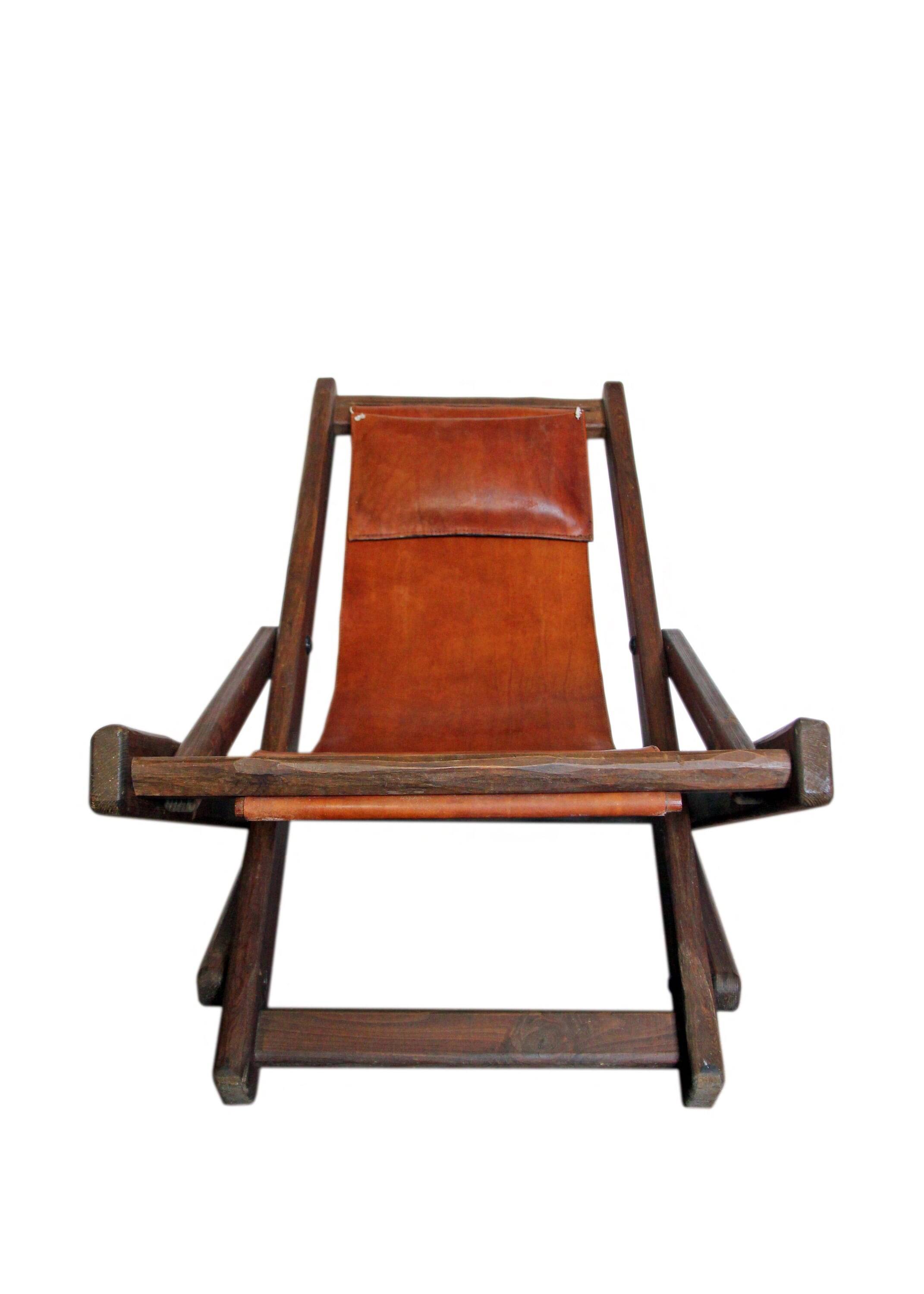 Brutalist leather lounge chair, 50s/60s