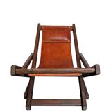 Brutalist leather lounge chair, 50s/60s