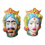 coppia di teste di moro siciliane in ceramica