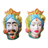 coppia di teste di moro siciliane in ceramica