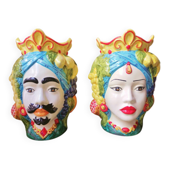 coppia di teste di moro siciliane in ceramica
