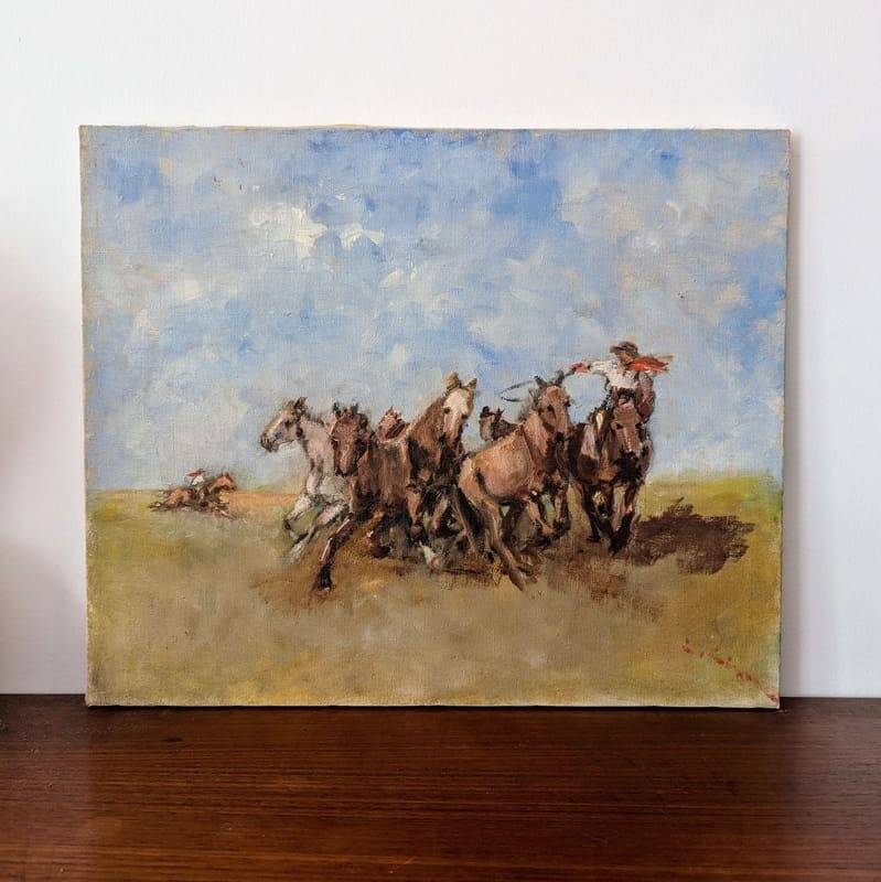 Huile sur toile "Les chevaux sauvages"