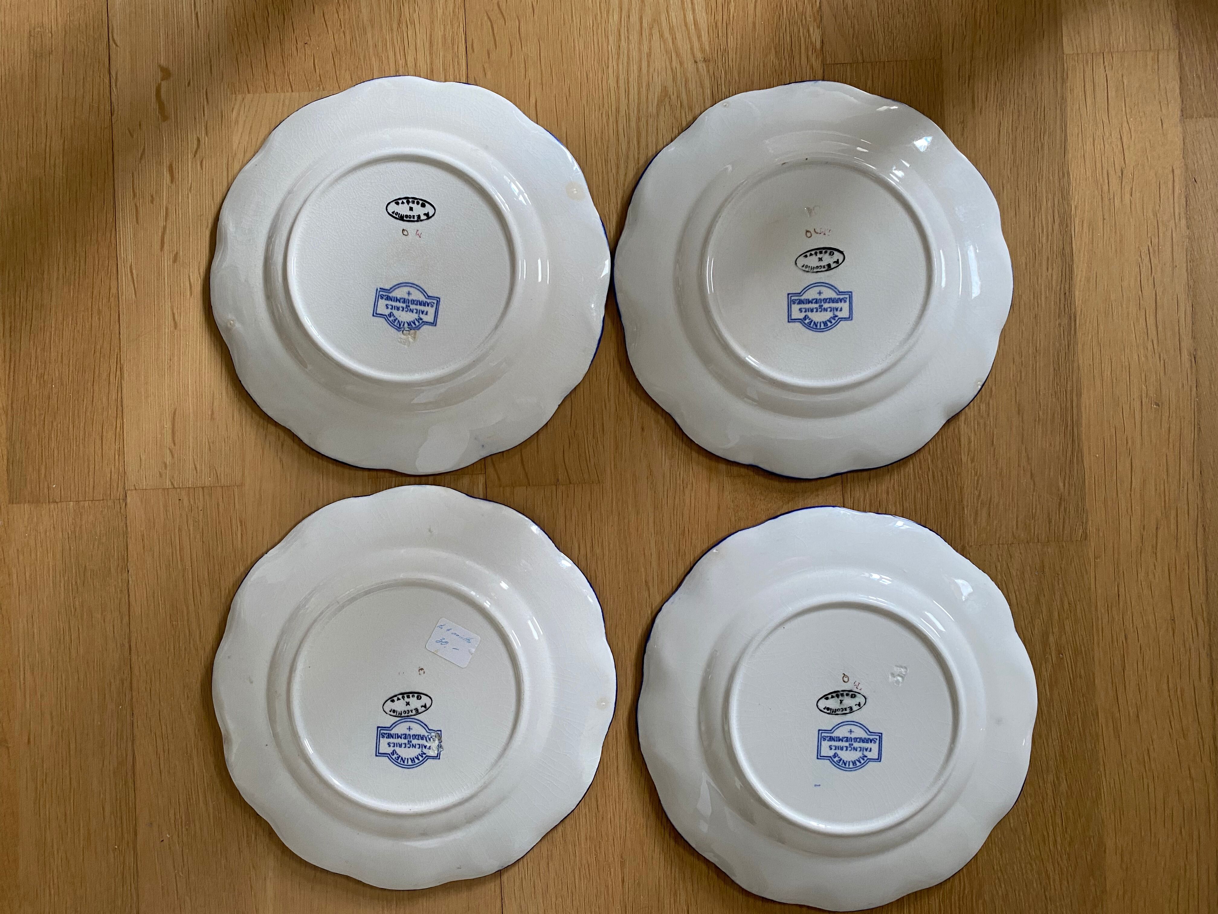 Set of 4 dessert plates Sarreguemines model "Marines"