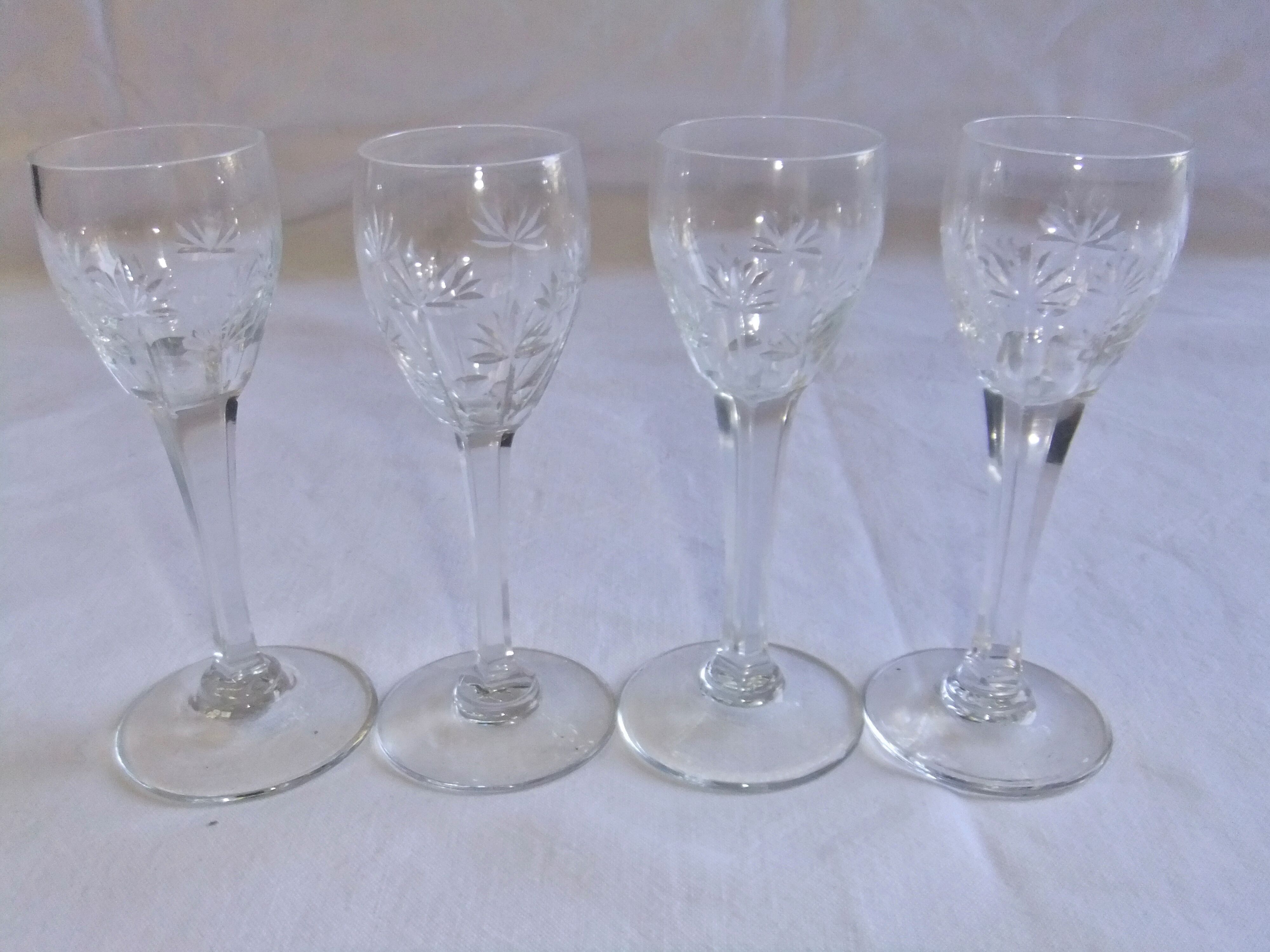 Bohemian crystal liqueur service Baccarat St Louis carafe glasses signed by an anchor