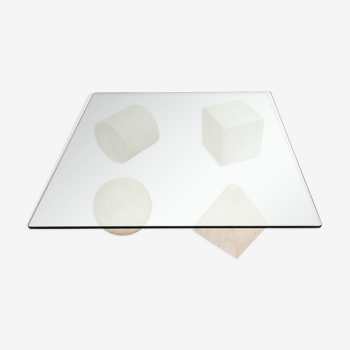Table basse vintage Metafora en travertin design Massimo Vignelli 1970