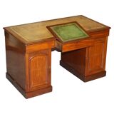 Antique Hardwood Desk with Leather Top and Slanted Drawer
