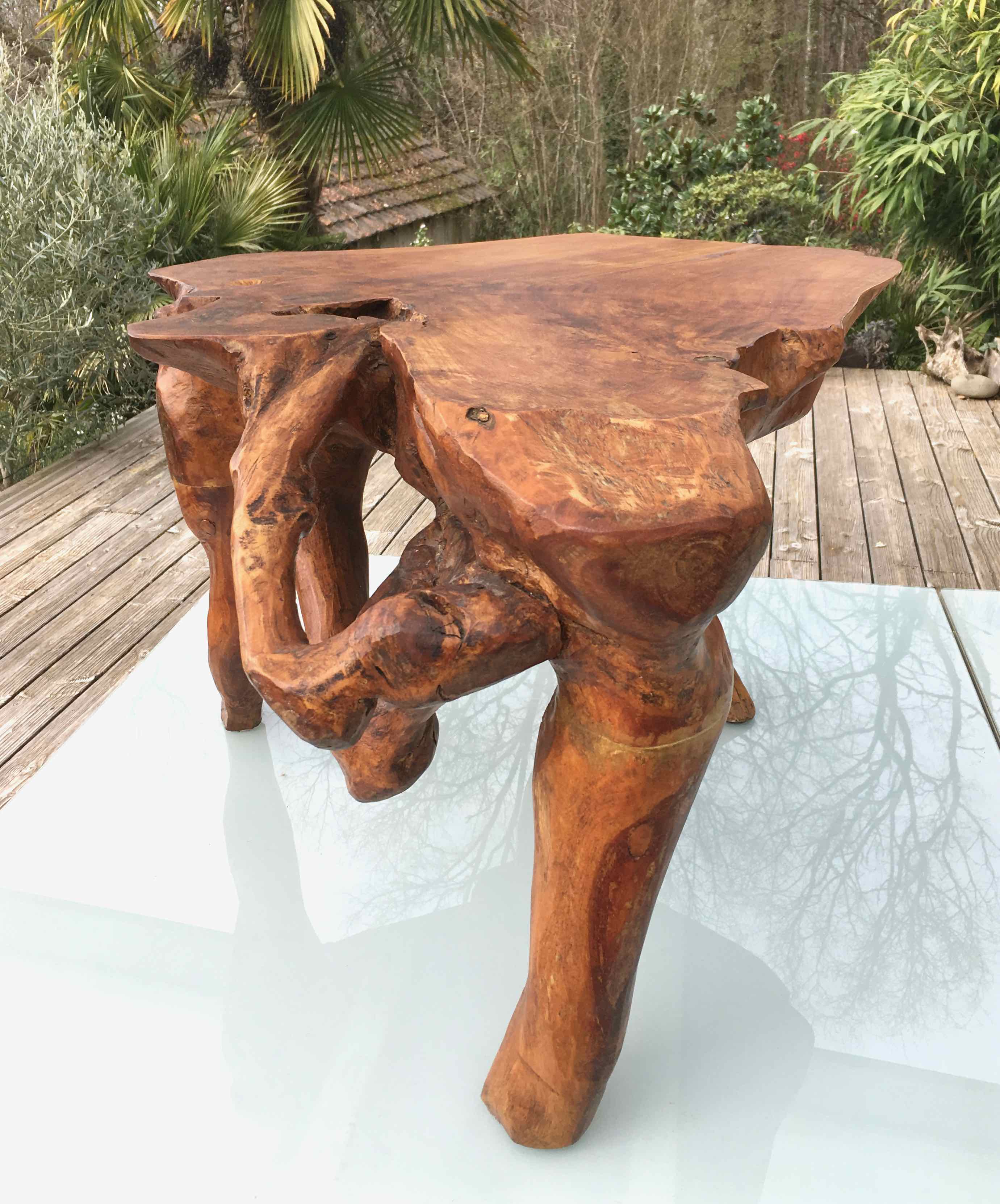 Brutalist teak root coffee table