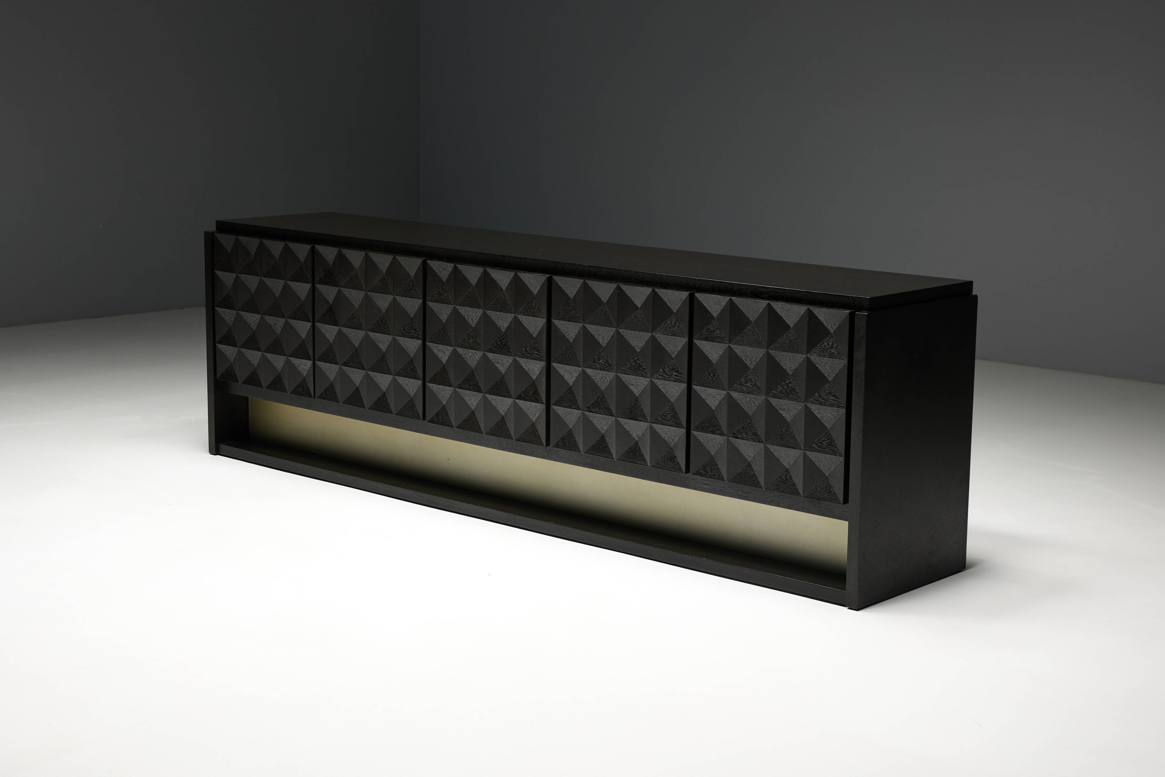 Brutalist Sideboard by De Coene in Stained Oak, Belgium, 1970s