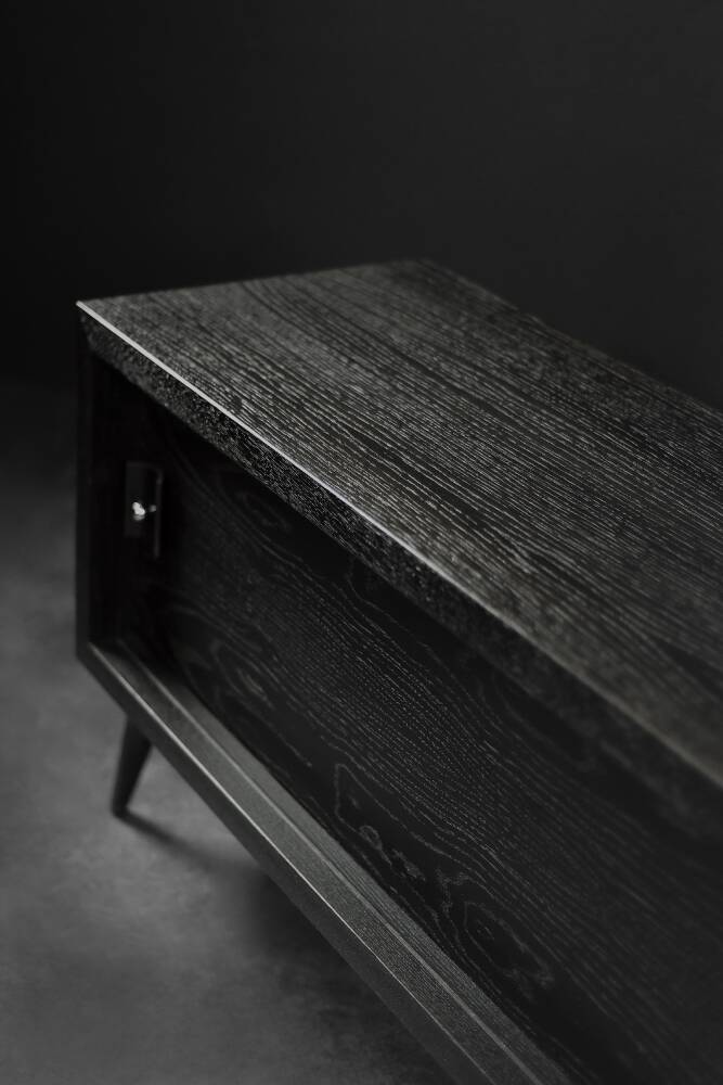 Mid-Century Modern Scandinavian Buffet in Dark Oak with Wooden and Metal Handles, 1960s