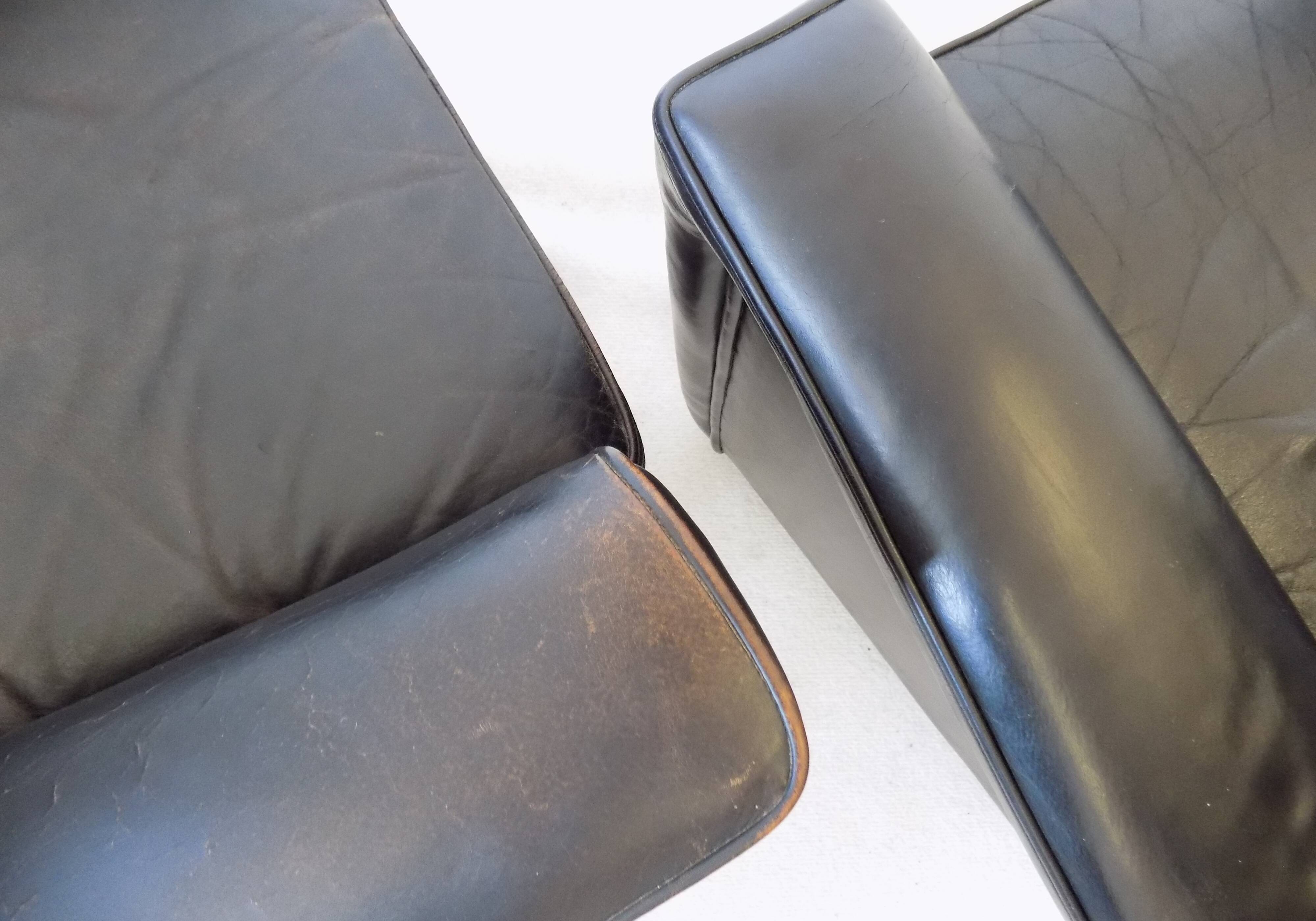 Howard Keith pair of black leather armchairs for HK Furniture