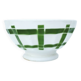 Large earthenware bowl with vintage green geometric decor
