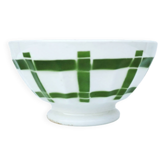 Large earthenware bowl with vintage green geometric decor