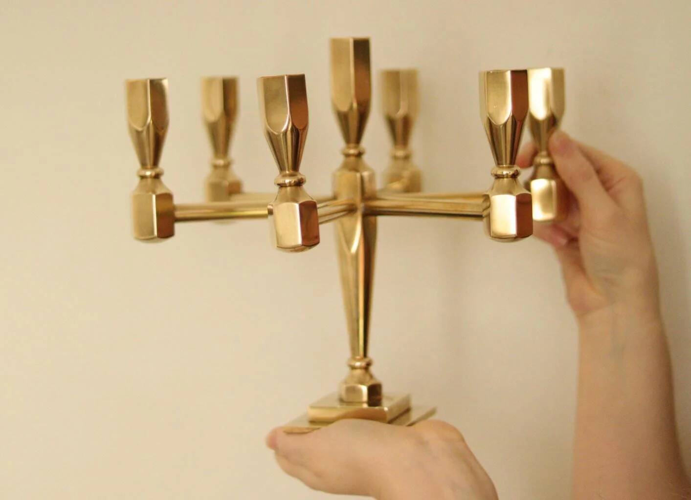 Swedish vintage brass seven arm candelabra by Gusum