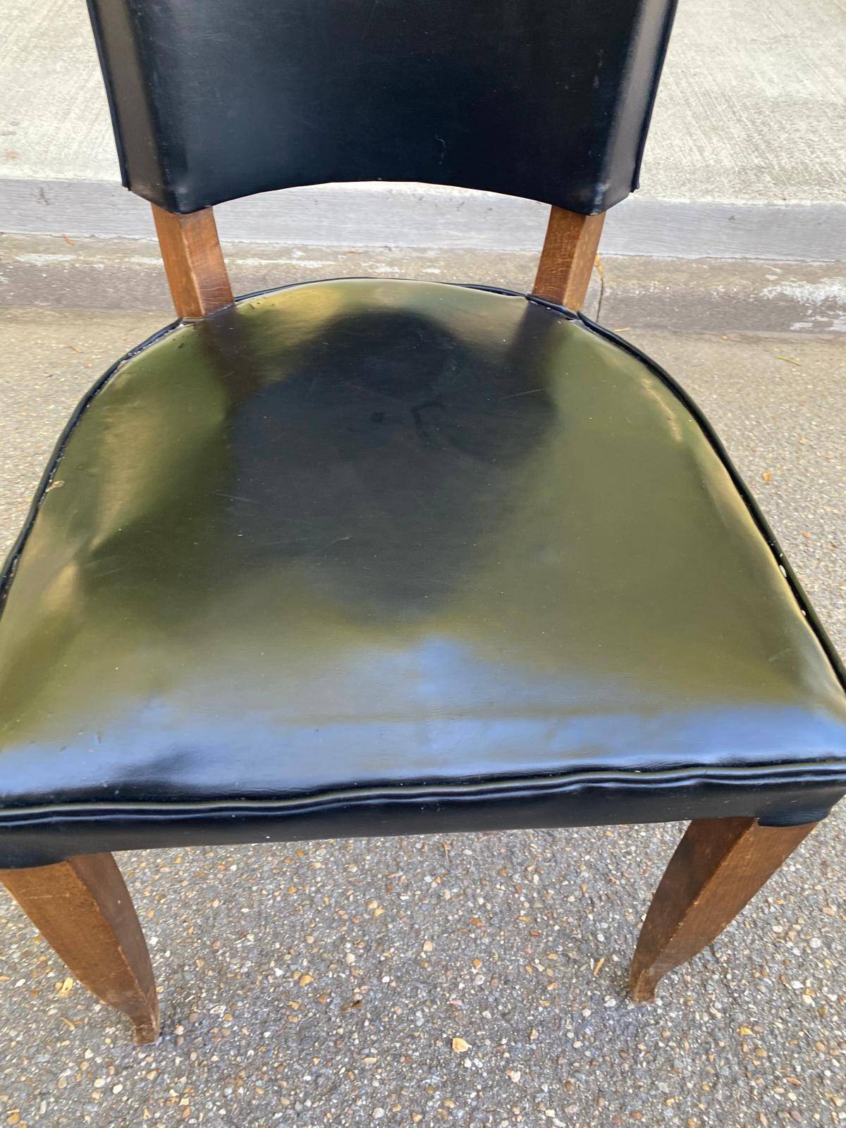 Vintage Art Deco Chair / 1950s – Wood & Black Faux Leather