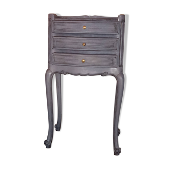 Unique 'iridescent' wooden bedside cabinet. Louis XV style. Grey-blue-silver