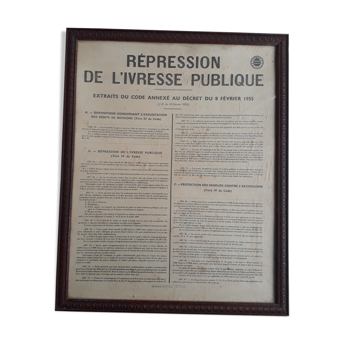 Affiche repression de l'ivresse | Selency