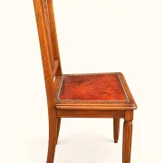 5 Art Deco Chairs in Carved Walnut, Upholstered with Studded Leather – 1920s