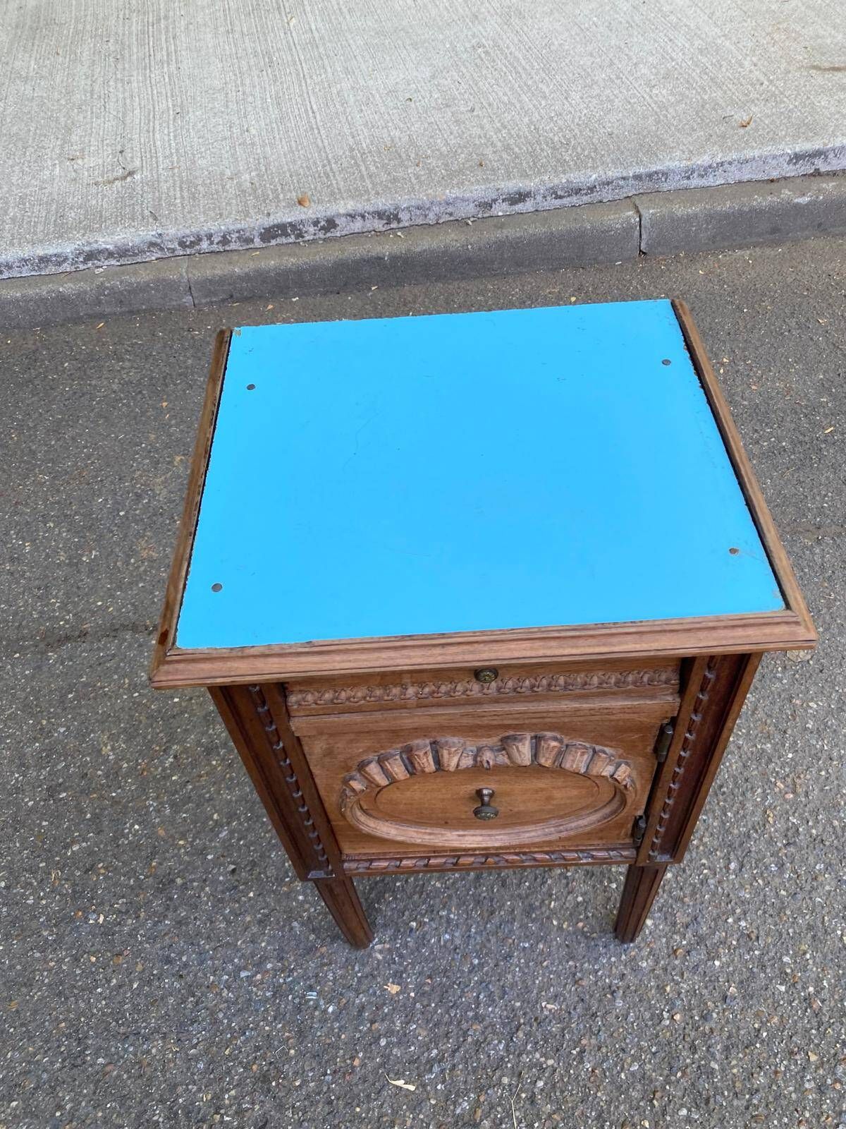 Louis XVI Napoléon III bedside table in carved solid wood from the 19th century.
