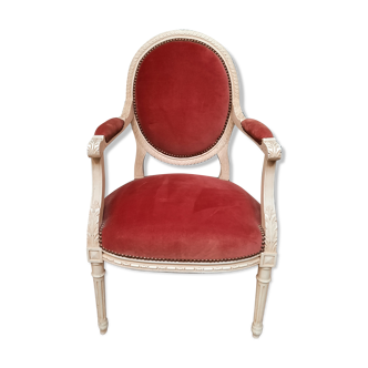 Louis XVI style armchair in white lacquered wood
