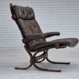 1970s, Scandinavian armchair, original condition, furniture leather, bent wood, canvas.