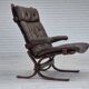 Fauteuil scandinave, état d'origine, meuble cuir, bois courbé, toile, années 1970